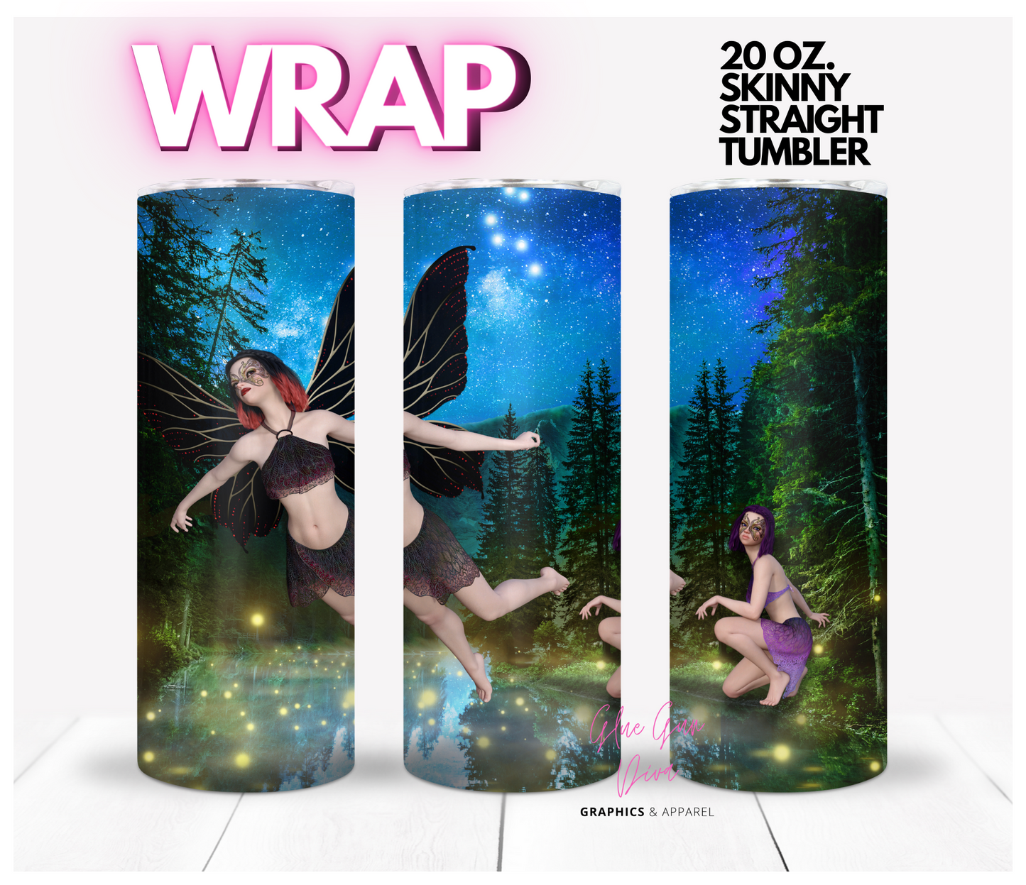 Fairies - Digital tumbler wrap for 20 oz skinny straight tumbler