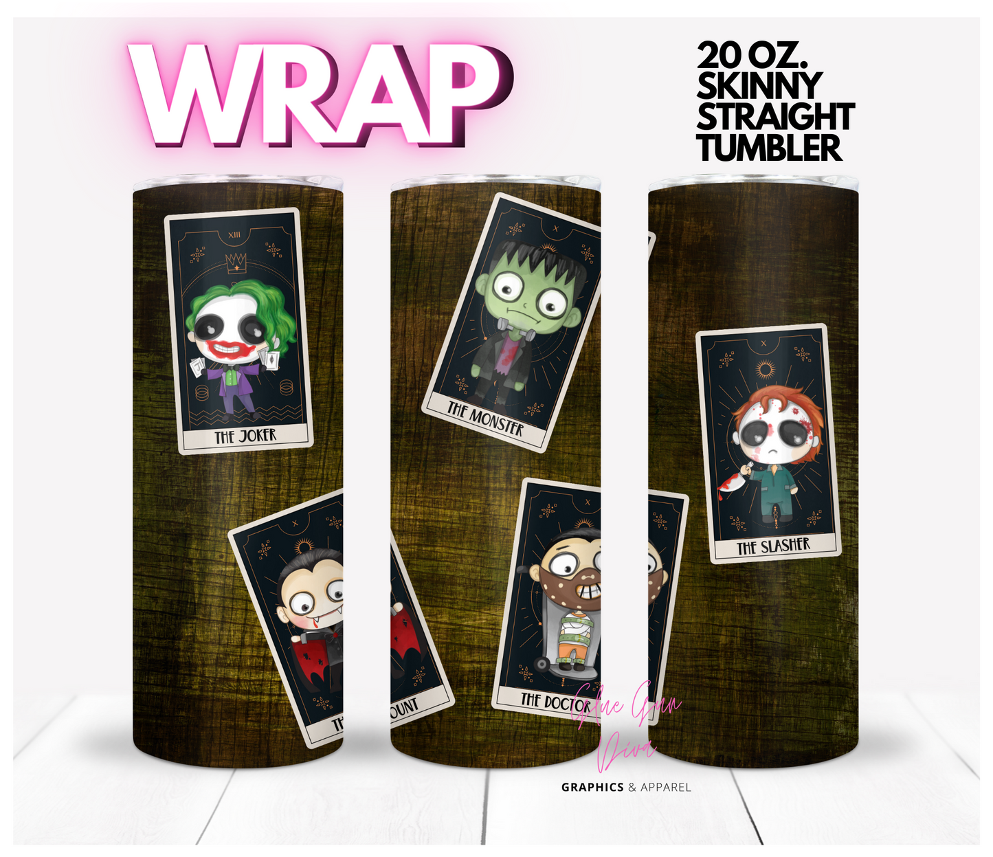 Horror Boys Tarot Cards- Digital tumbler wrap for 20 oz skinny straight tumbler