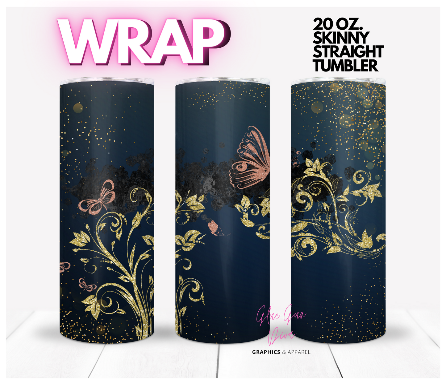 Fall Butterflies - Digital tumbler wrap for 20 oz skinny straight tumbler