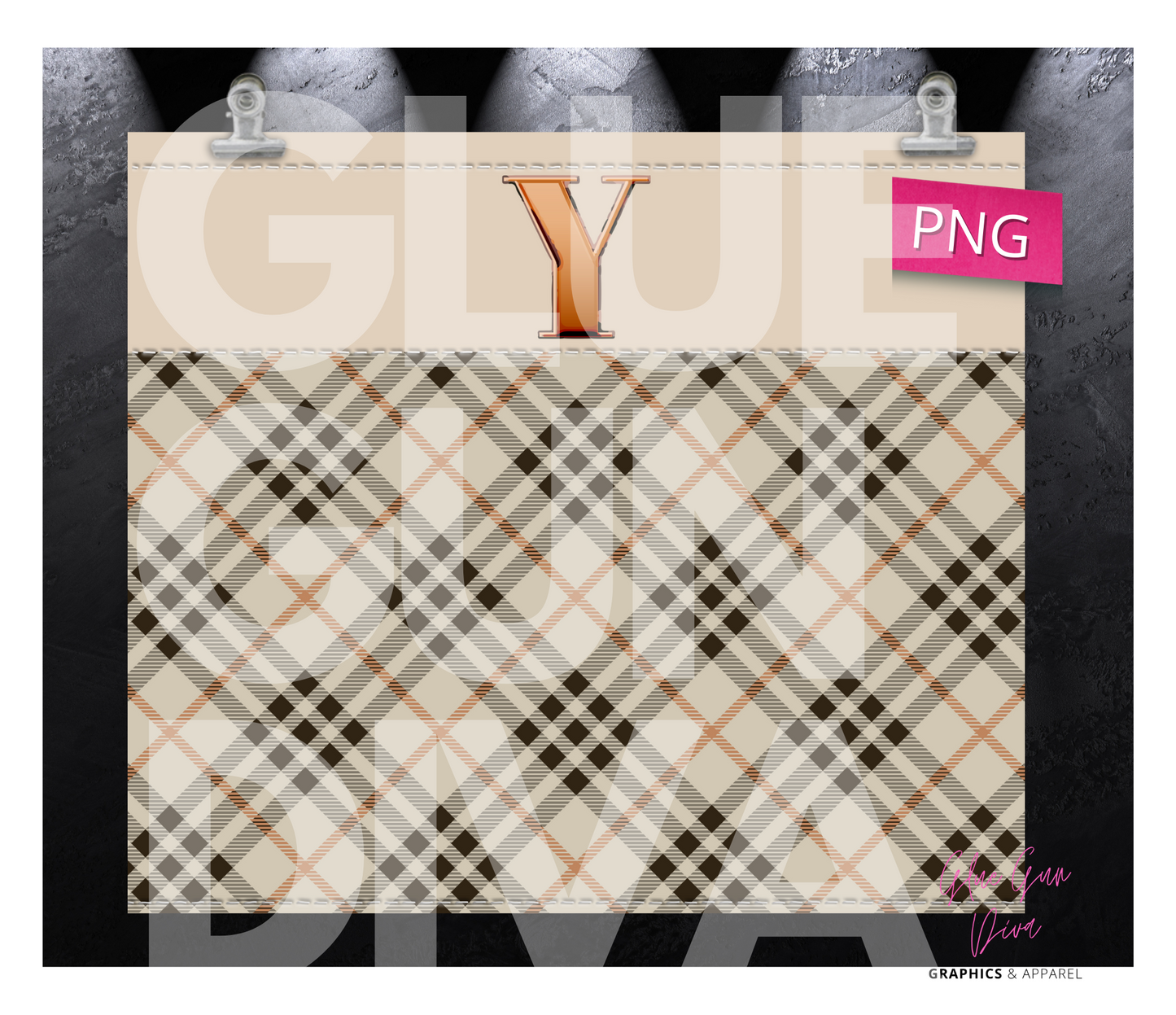 Letter Y Plaid Canvas with Initial - Digital tumbler wrap for 20 oz skinny straight tumbler
