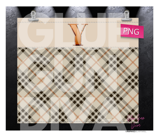 Letter Y Plaid Canvas with Initial - Digital tumbler wrap for 20 oz skinny straight tumbler