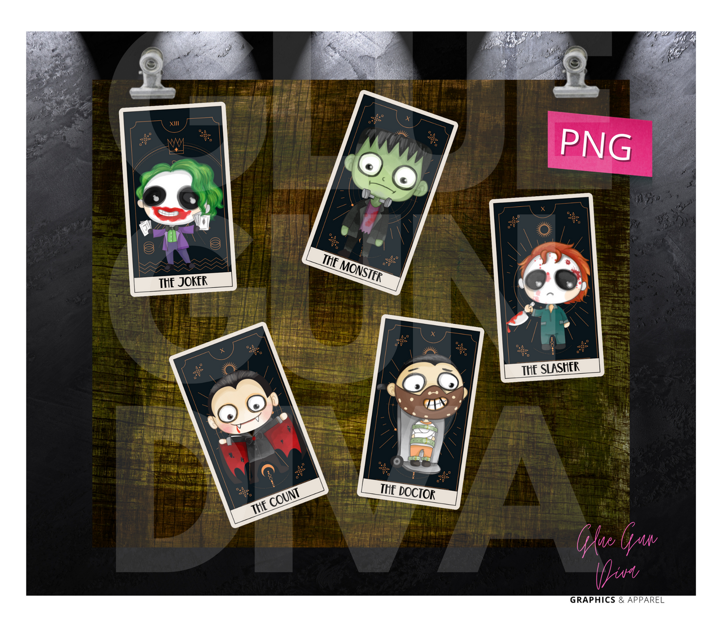 Horror Boys Tarot Cards- Digital tumbler wrap for 20 oz skinny straight tumbler