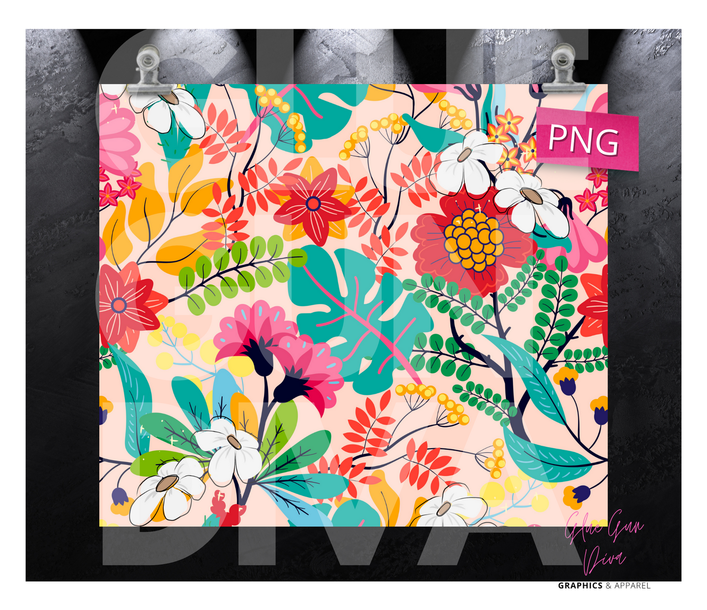Flower Party - Digital tumbler wrap for 20 oz skinny straight tumbler