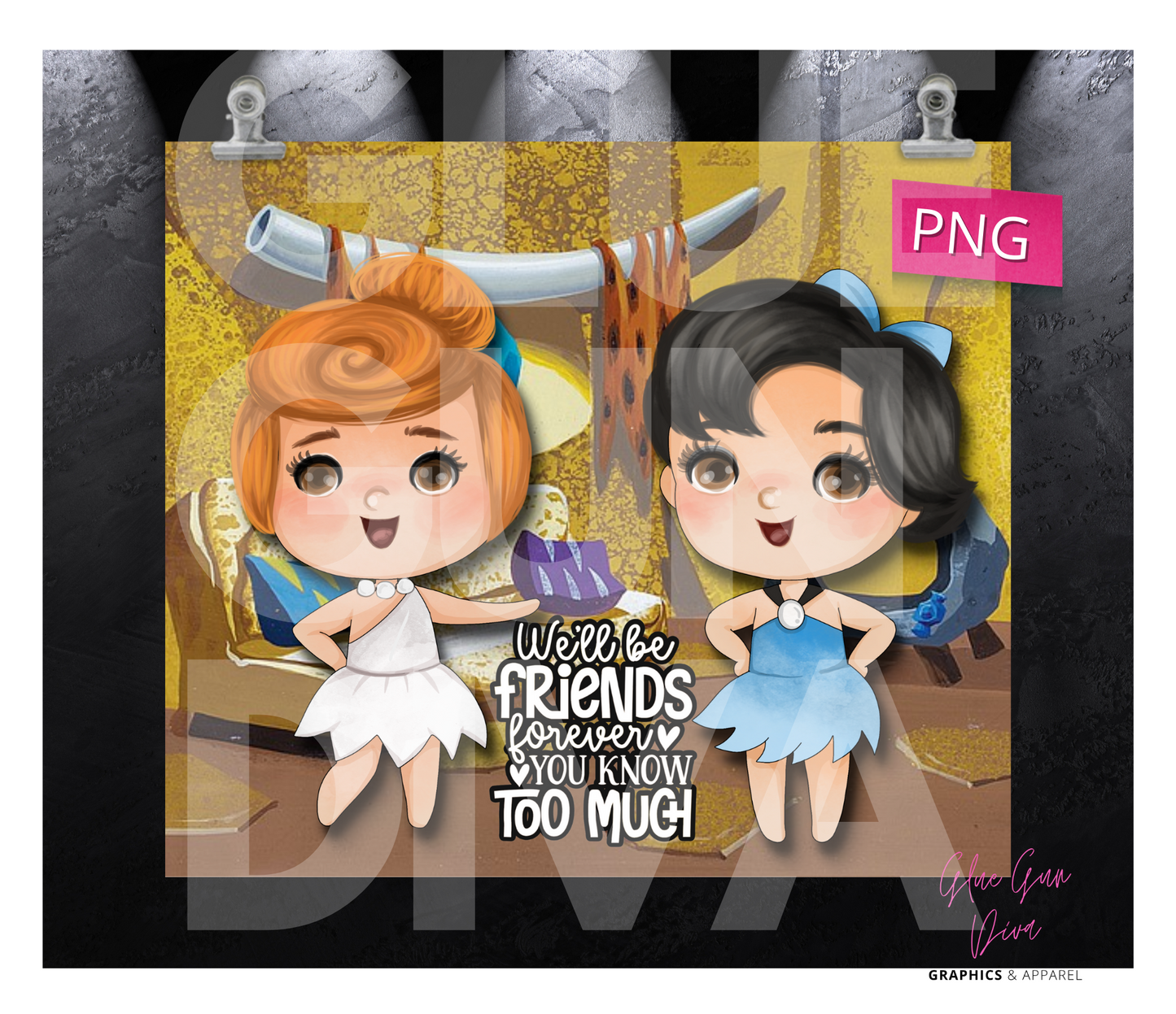 Wilma and Betty BFF- Digital tumbler wrap for 20 oz skinny straight tumbler