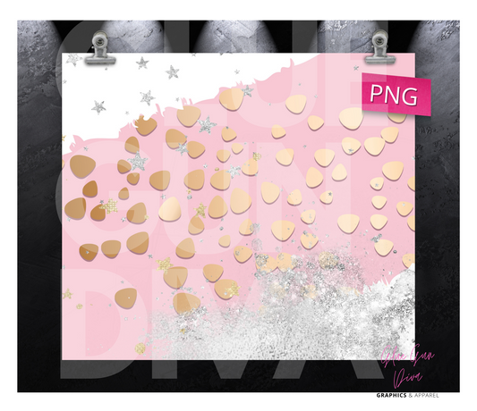 Pink White Abstract Gold Silver Background- Digital tumbler wrap for 20 oz skinny straight tumbler