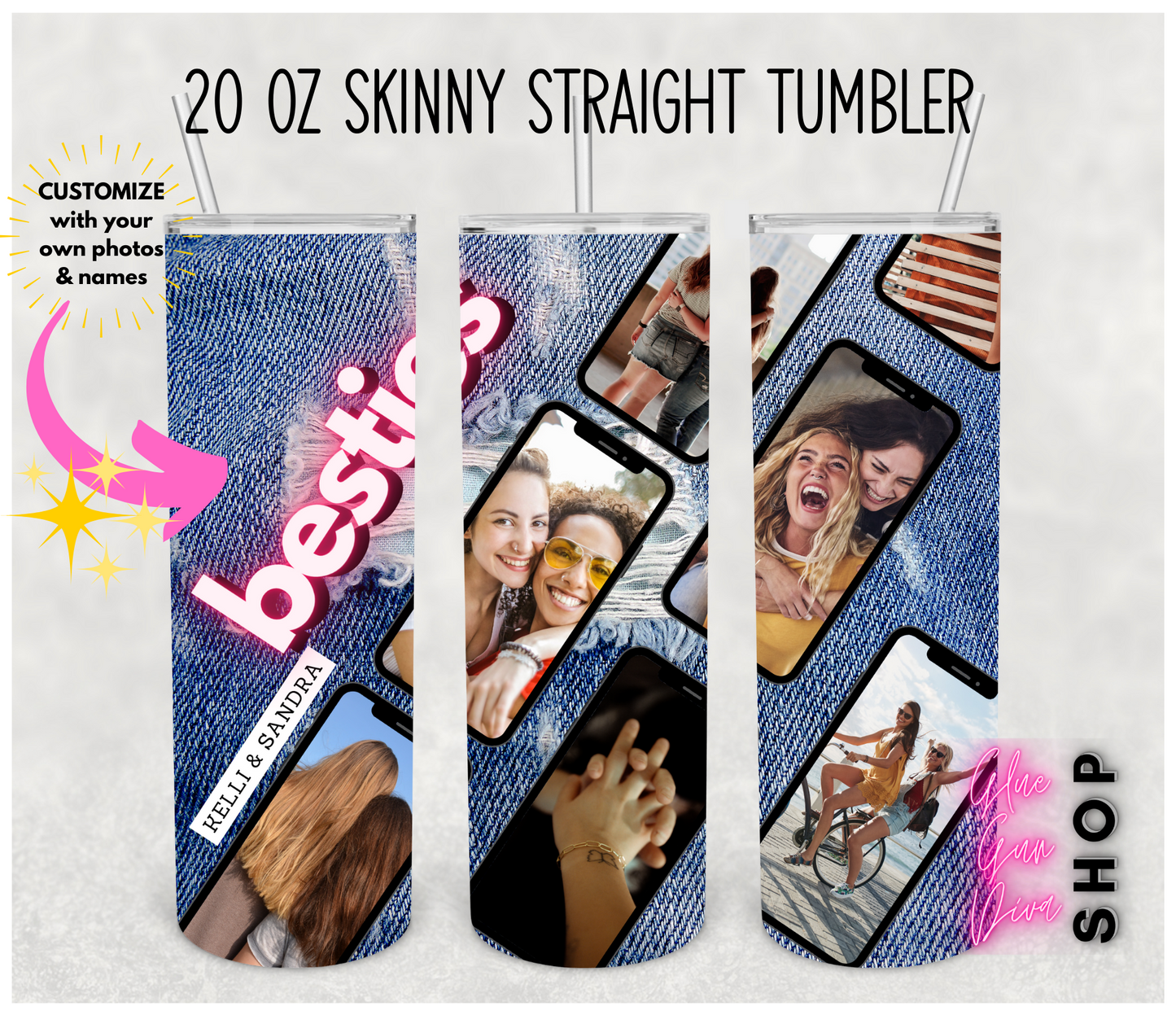 BESTIES CUP Add your own photos | Jean Background Insulated Tumbler