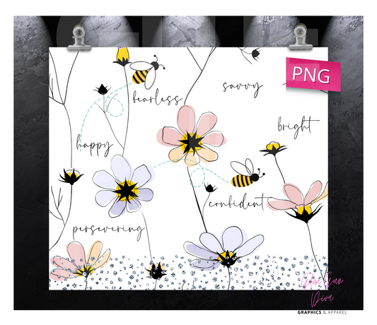 Flowers and Words- Digital tumbler wrap for 20 oz skinny straight tumbler