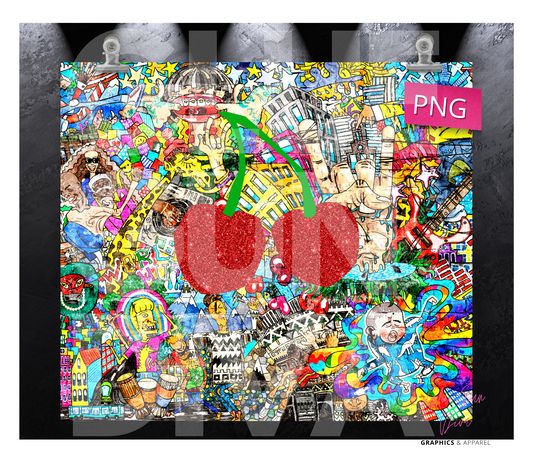 Cherries Mural - Digital tumbler wrap for 20 oz skinny straight tumbler