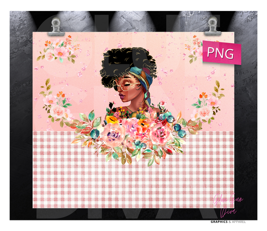 Girl with glasses and flowers - Digital tumbler wrap for 20 oz skinny straight tumbler