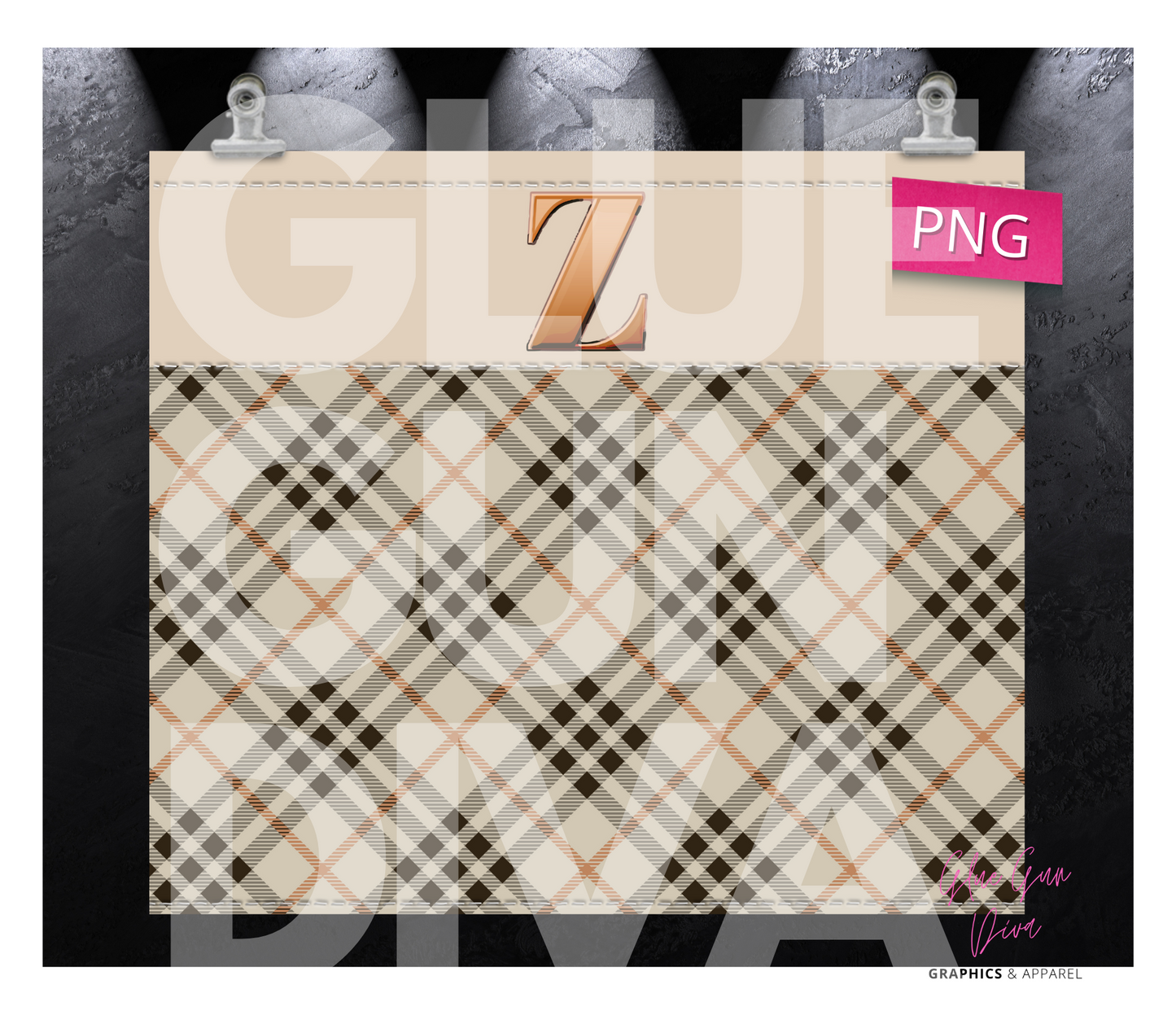 Letter Z Plaid Canvas with Initial - Digital tumbler wrap for 20 oz skinny straight tumbler