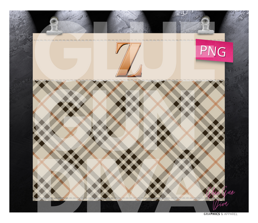 Letter Z Plaid Canvas with Initial - Digital tumbler wrap for 20 oz skinny straight tumbler