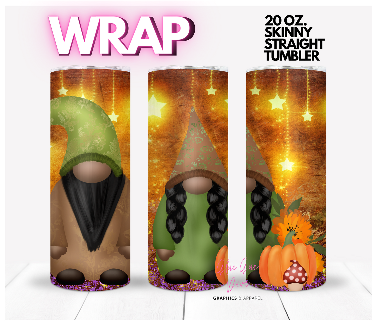 Dark Skin Gnomes - Digital tumbler wrap for 20 oz skinny straight tumbler