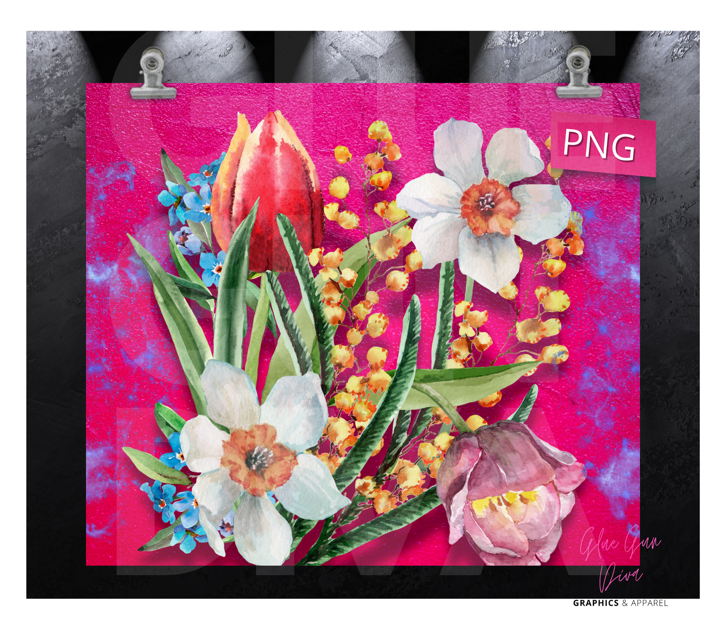 Hot Pink Flowers - Digital tumbler wrap for 20 oz skinny straight tumbler