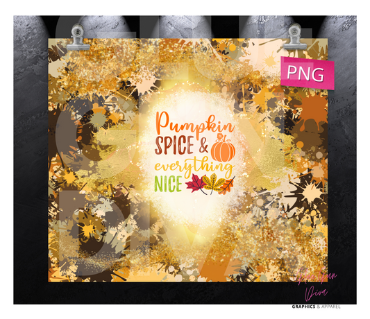 Pumpkin Spice Paint Splatter - Digital tumbler wrap for 20 oz skinny straight tumbler