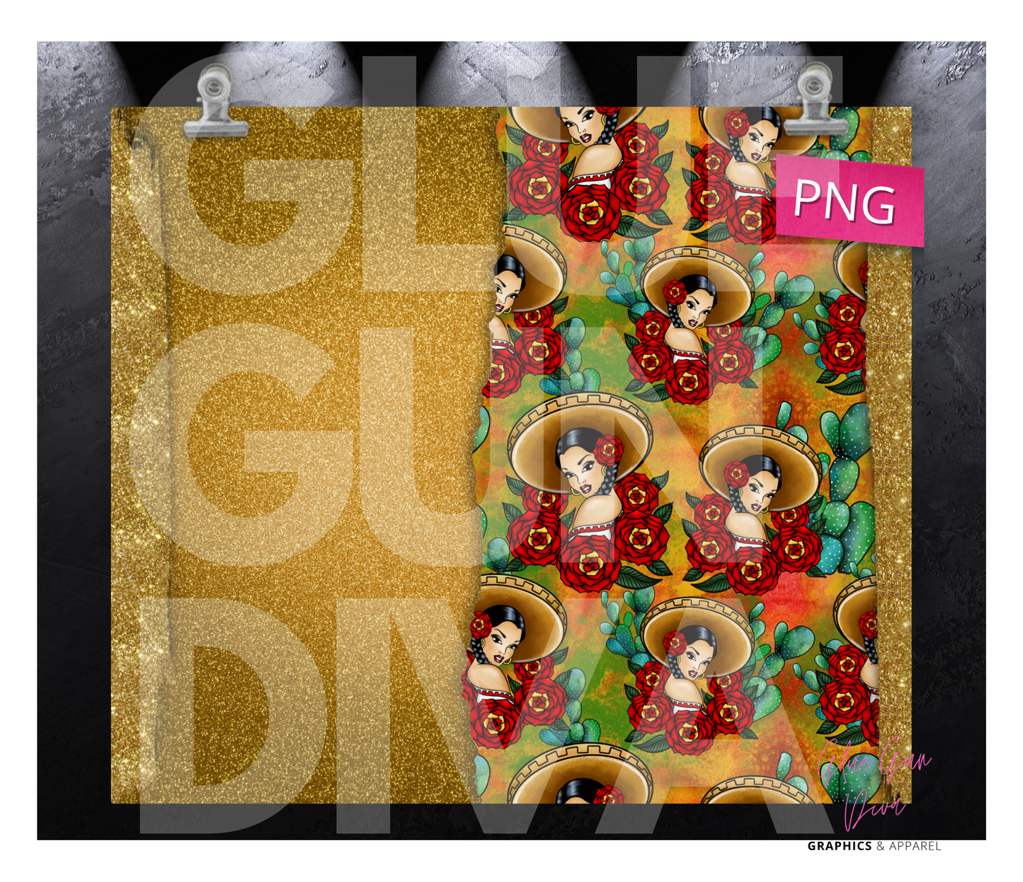 Rosita in Gold torn paper- Digital tumbler wrap for 20 oz skinny straight tumbler