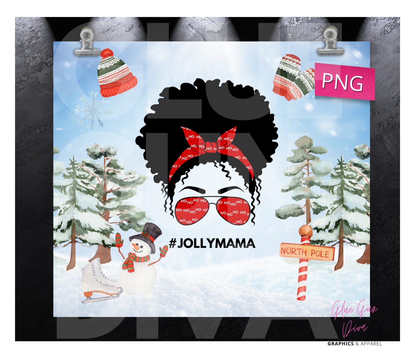 Jolly Mama Hair Style 1 - Digital tumbler wrap for 20 oz skinny straight tumbler