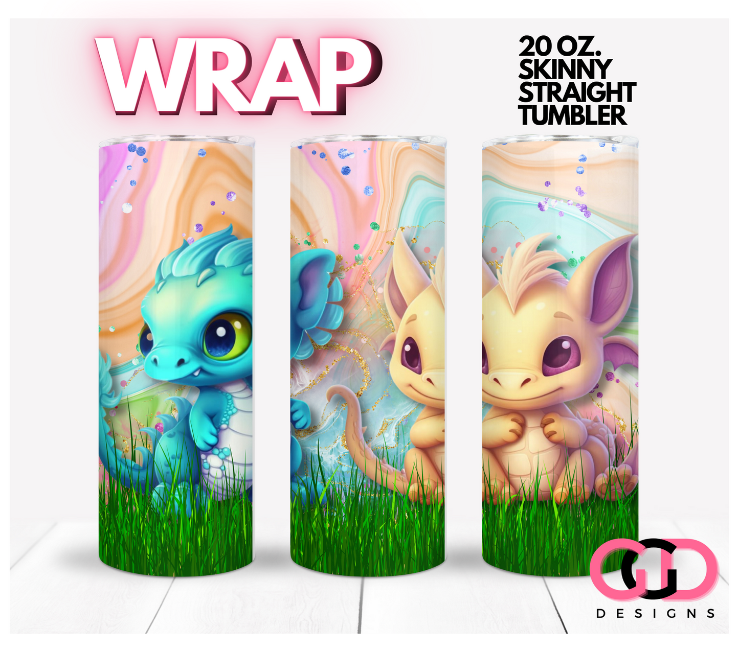 Baby Dragons- Digital tumbler wrap for 20 oz skinny straight tumbler
