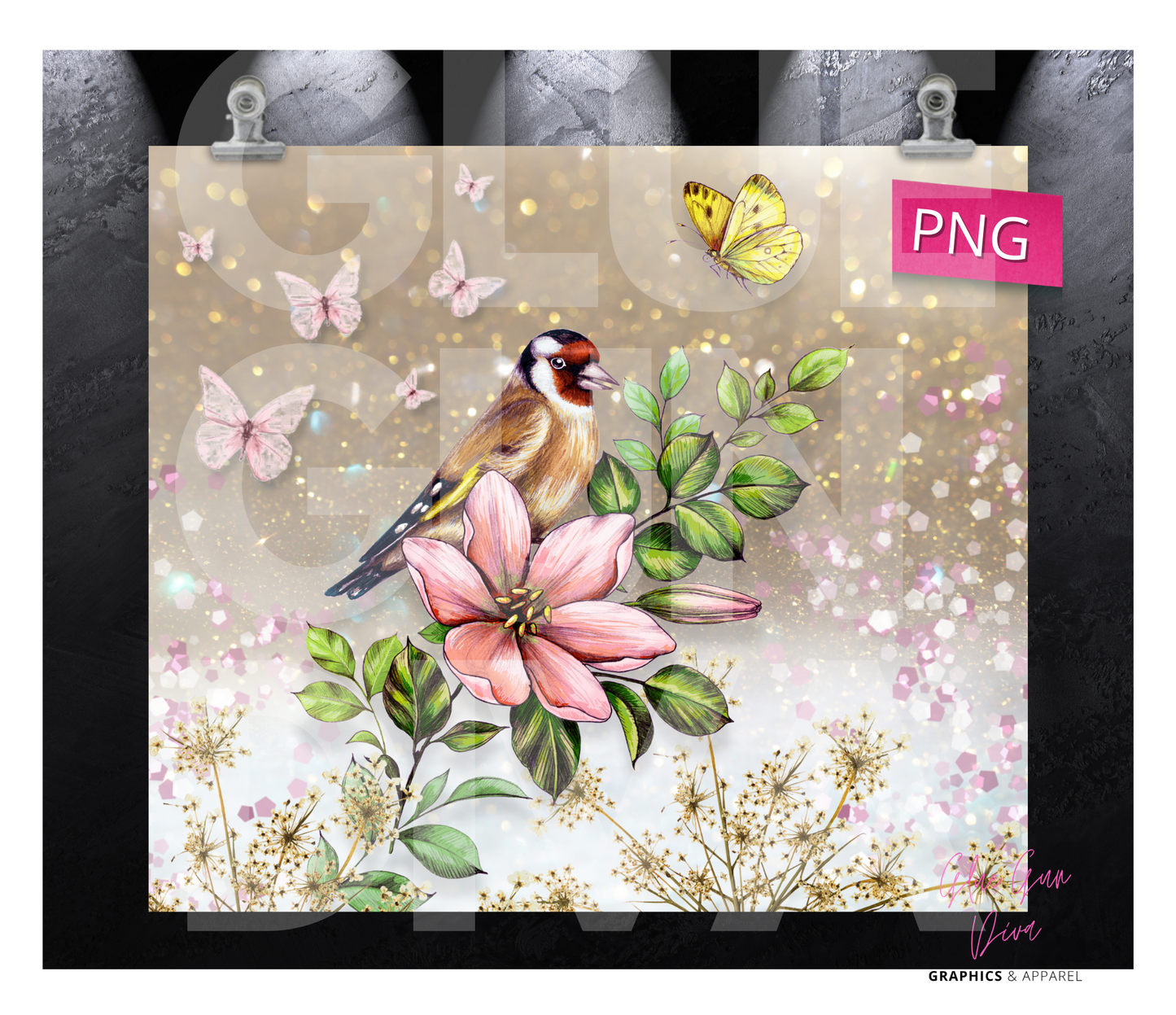Bird on a branch - Digital tumbler wrap for 20 oz skinny straight tumbler