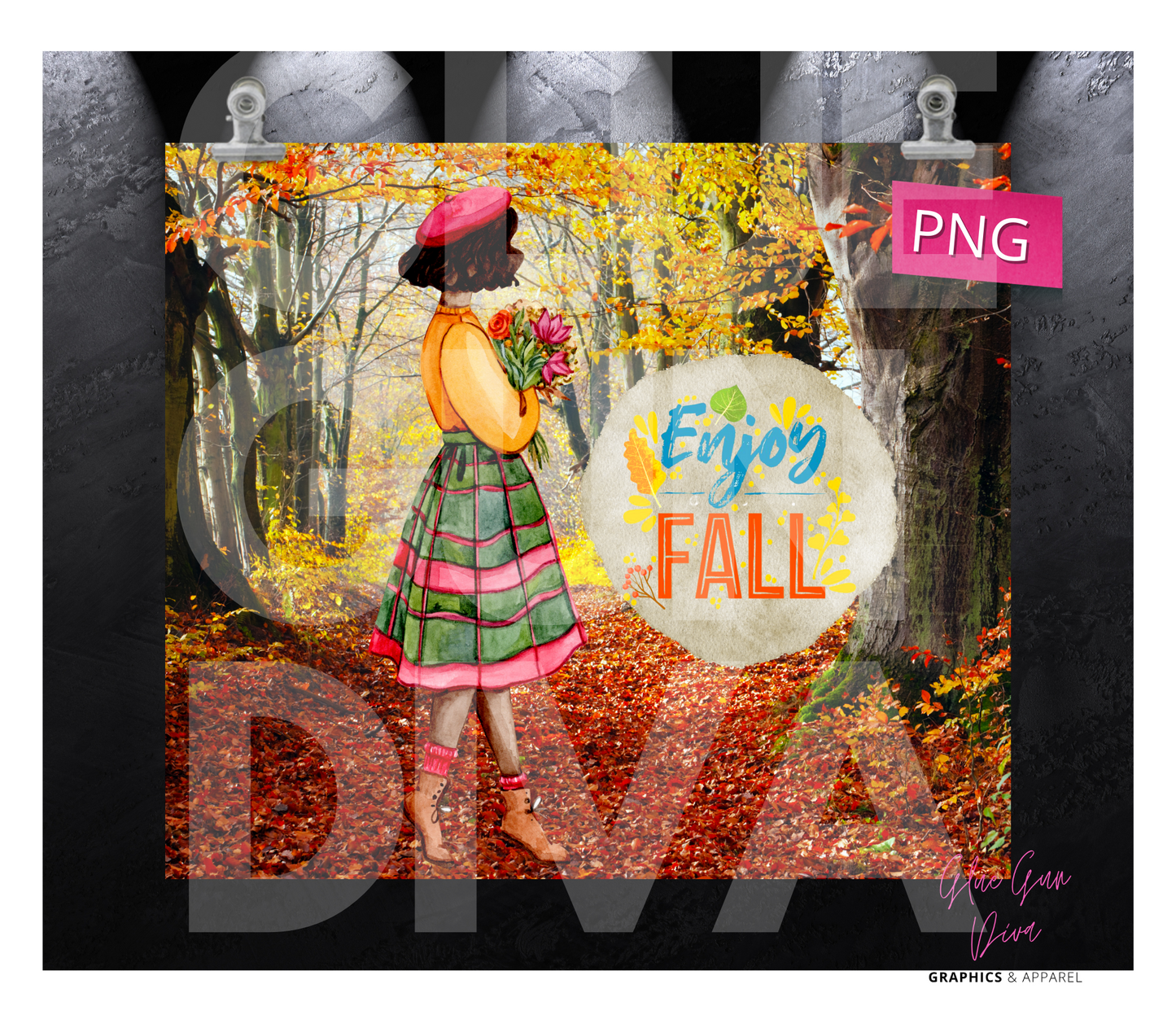Enjoy Fall- Digital tumbler wrap for 20 oz skinny straight tumbler