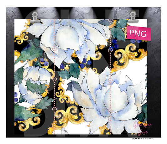 Flowers and Gold Fall- Digital tumbler wrap for 20 oz skinny straight tumbler