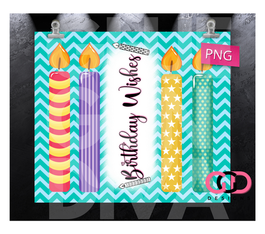 Birthday Wishes - Digital tumbler wrap for 20 oz skinny straight tumbler