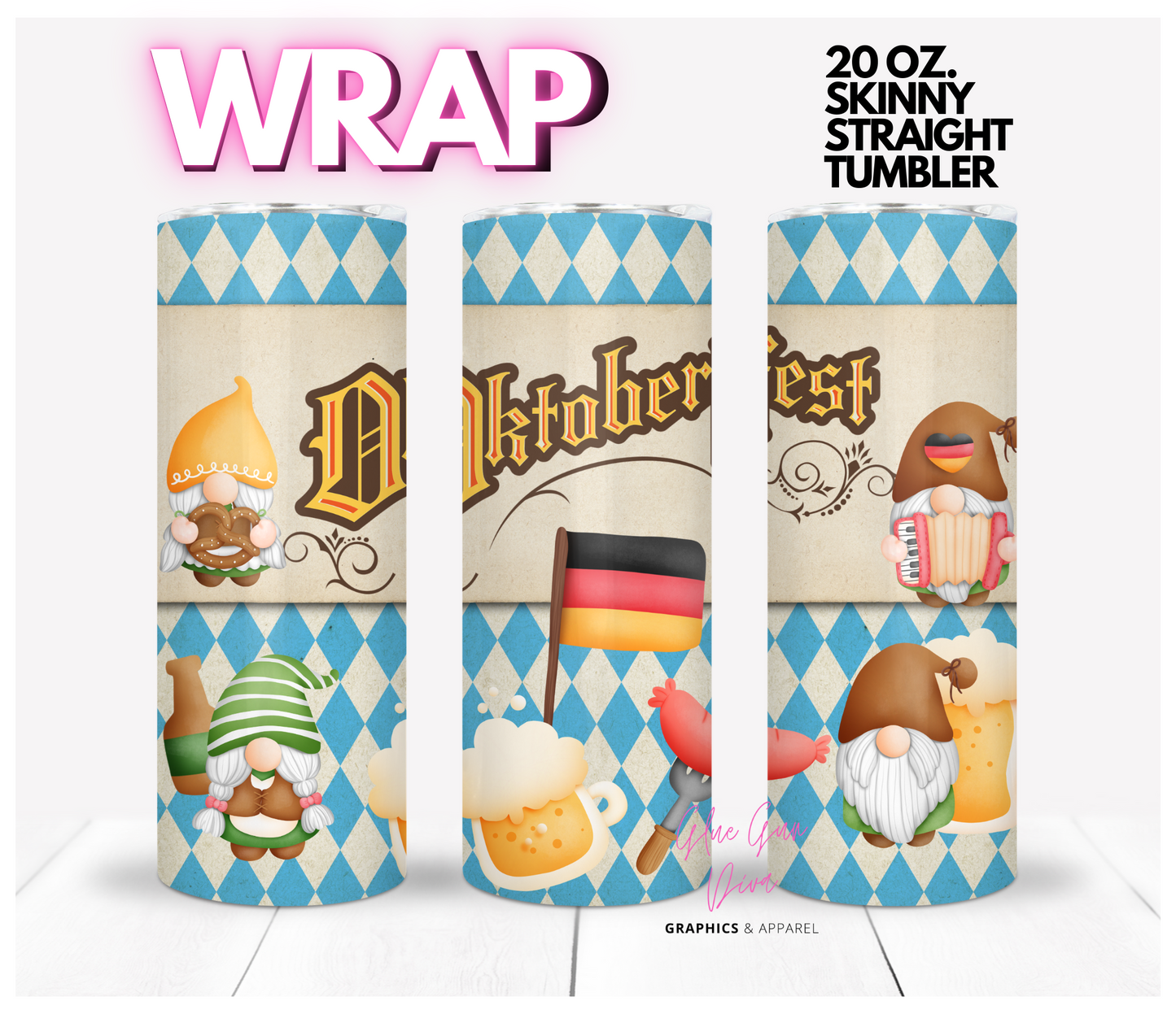 Oktoberfest Gnomes - Digital tumbler wrap for 20 oz skinny straight tumbler