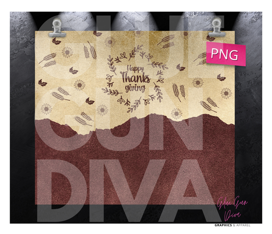 Give Thanks Suede - Digital tumbler wrap for 20 oz skinny straight tumbler