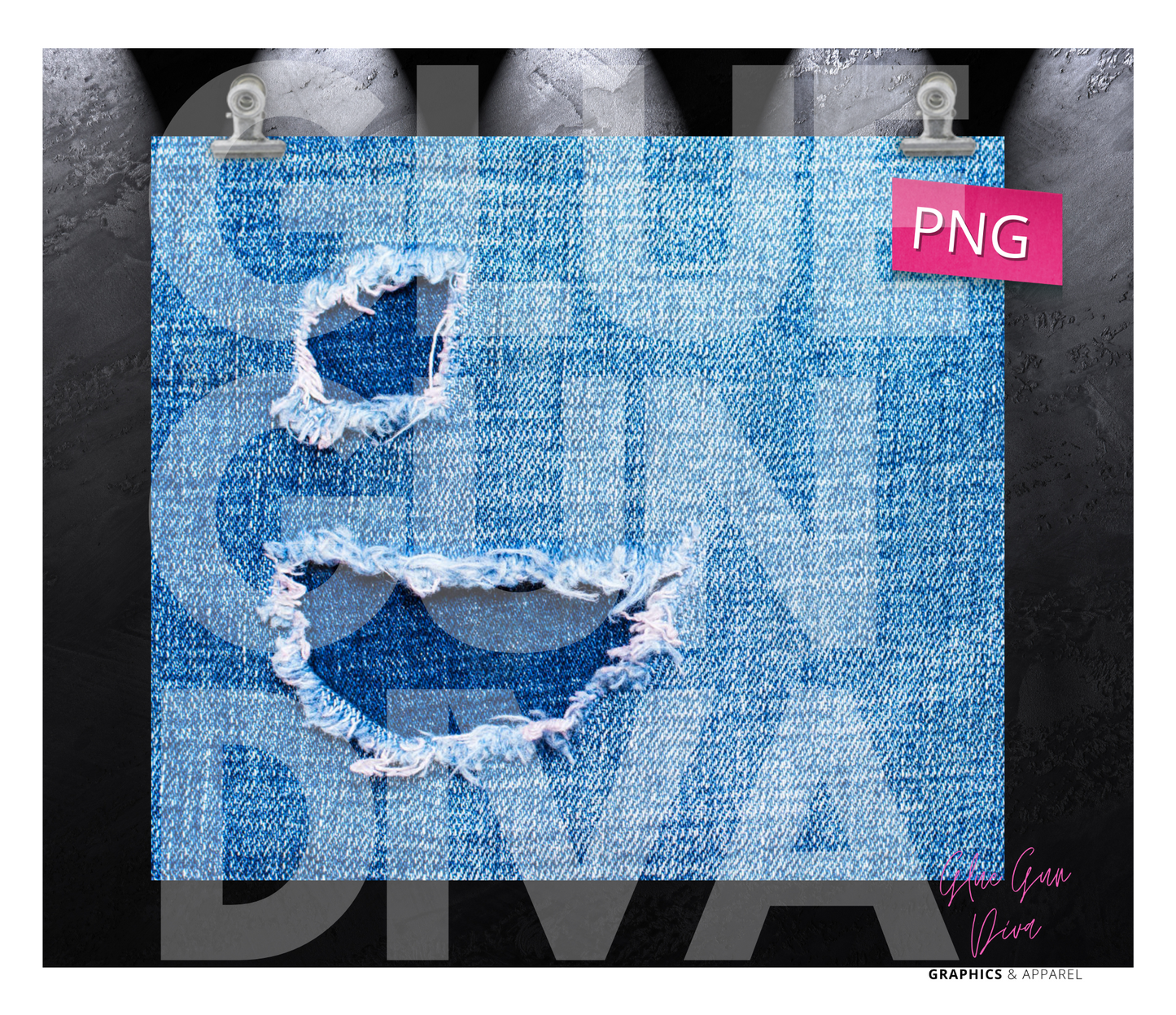 Distressed Ripped Denim Background - Digital tumbler wrap for 20 oz skinny straight tumbler