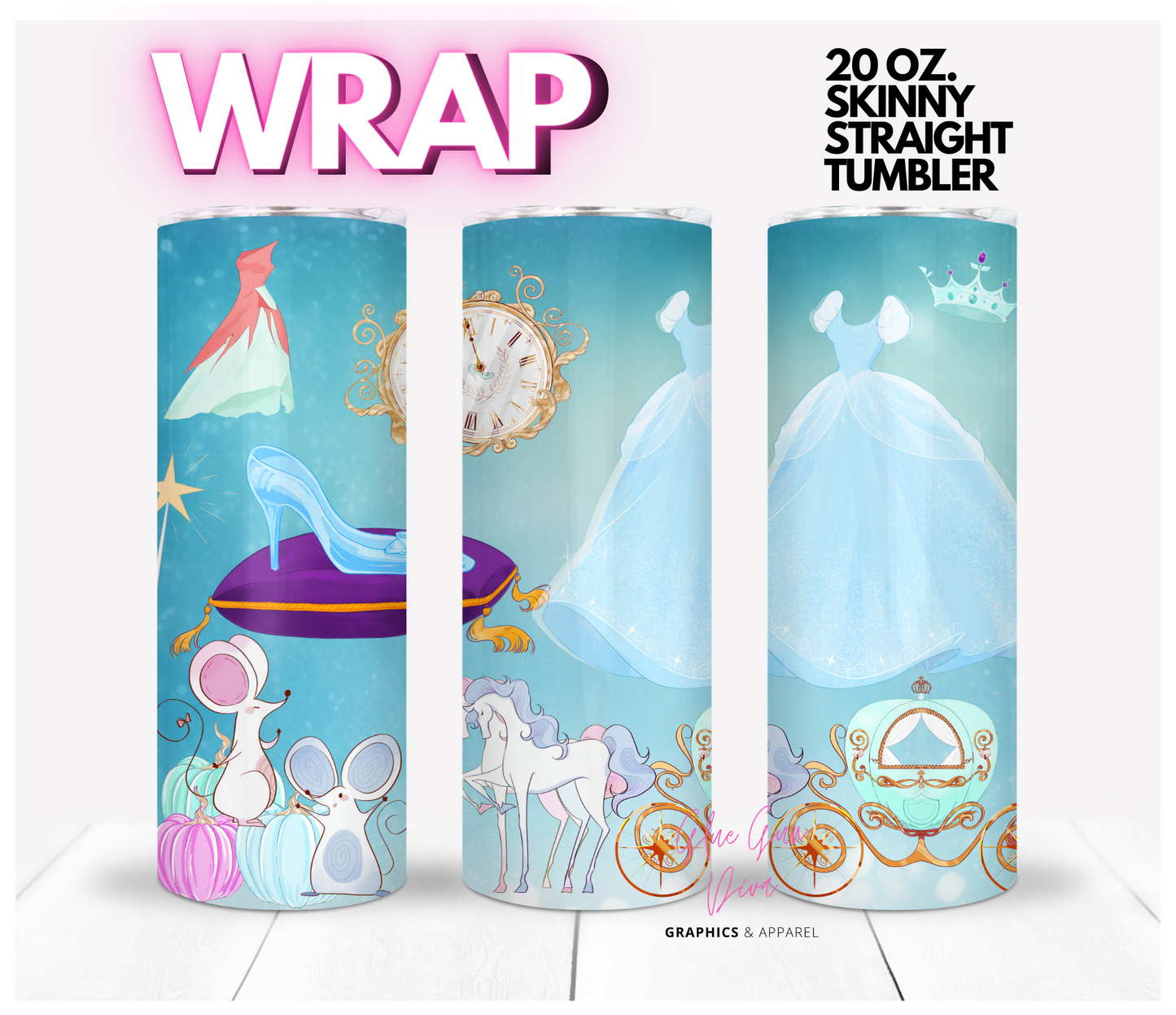 Dream Ball and Glass slipper - Digital tumbler wrap for 20 oz skinny straight tumbler