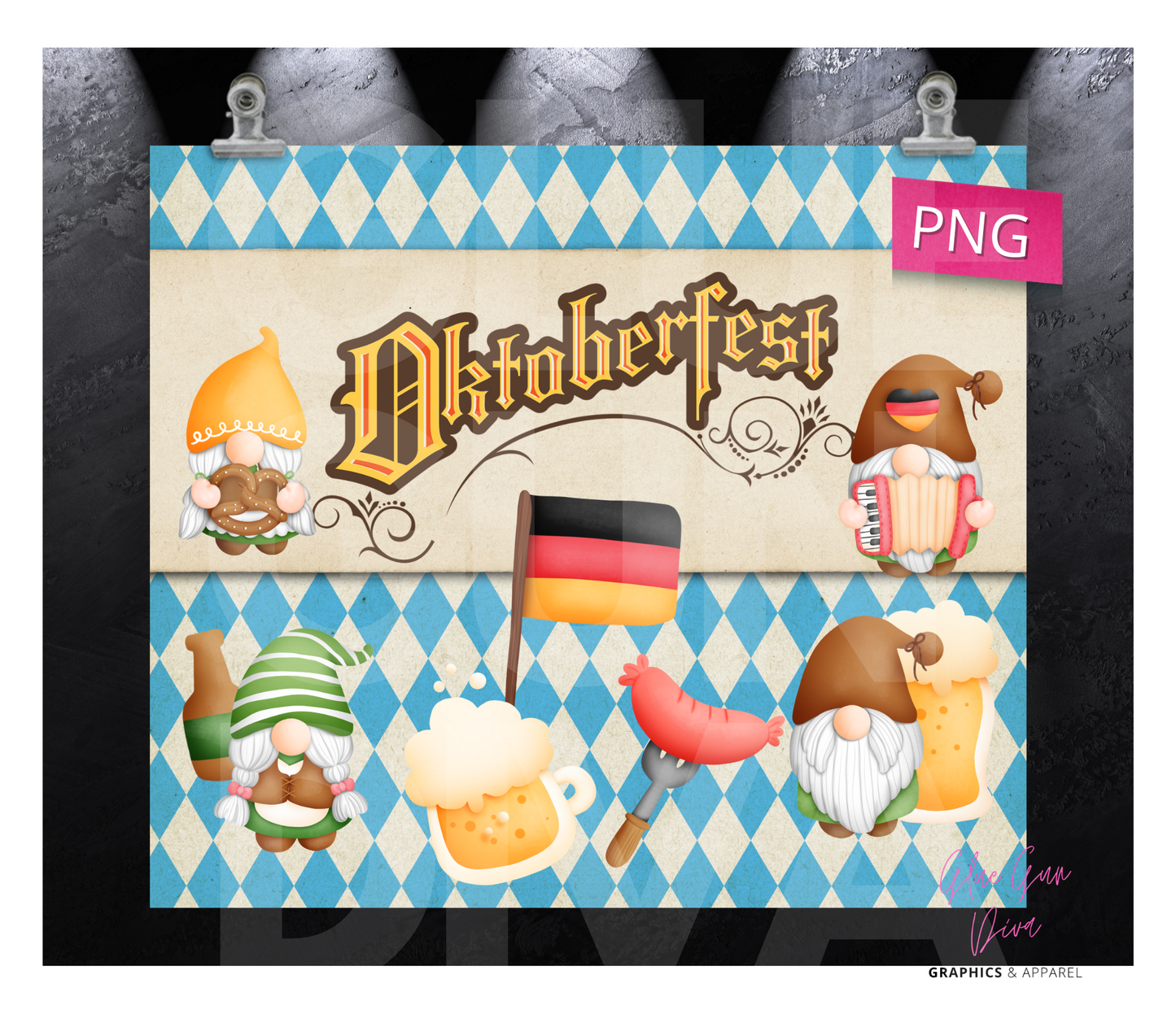 Oktoberfest Gnomes - Digital tumbler wrap for 20 oz skinny straight tumbler