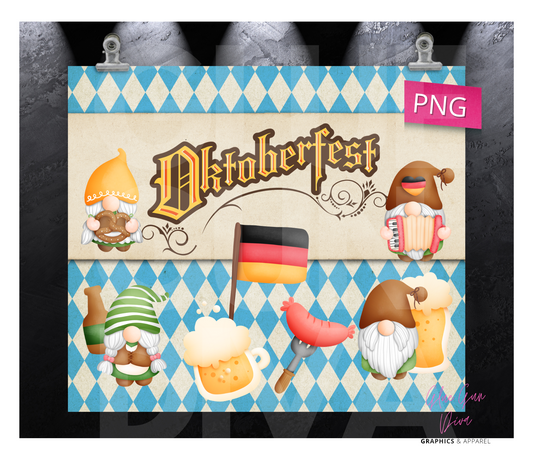 Oktoberfest Gnomes - Digital tumbler wrap for 20 oz skinny straight tumbler