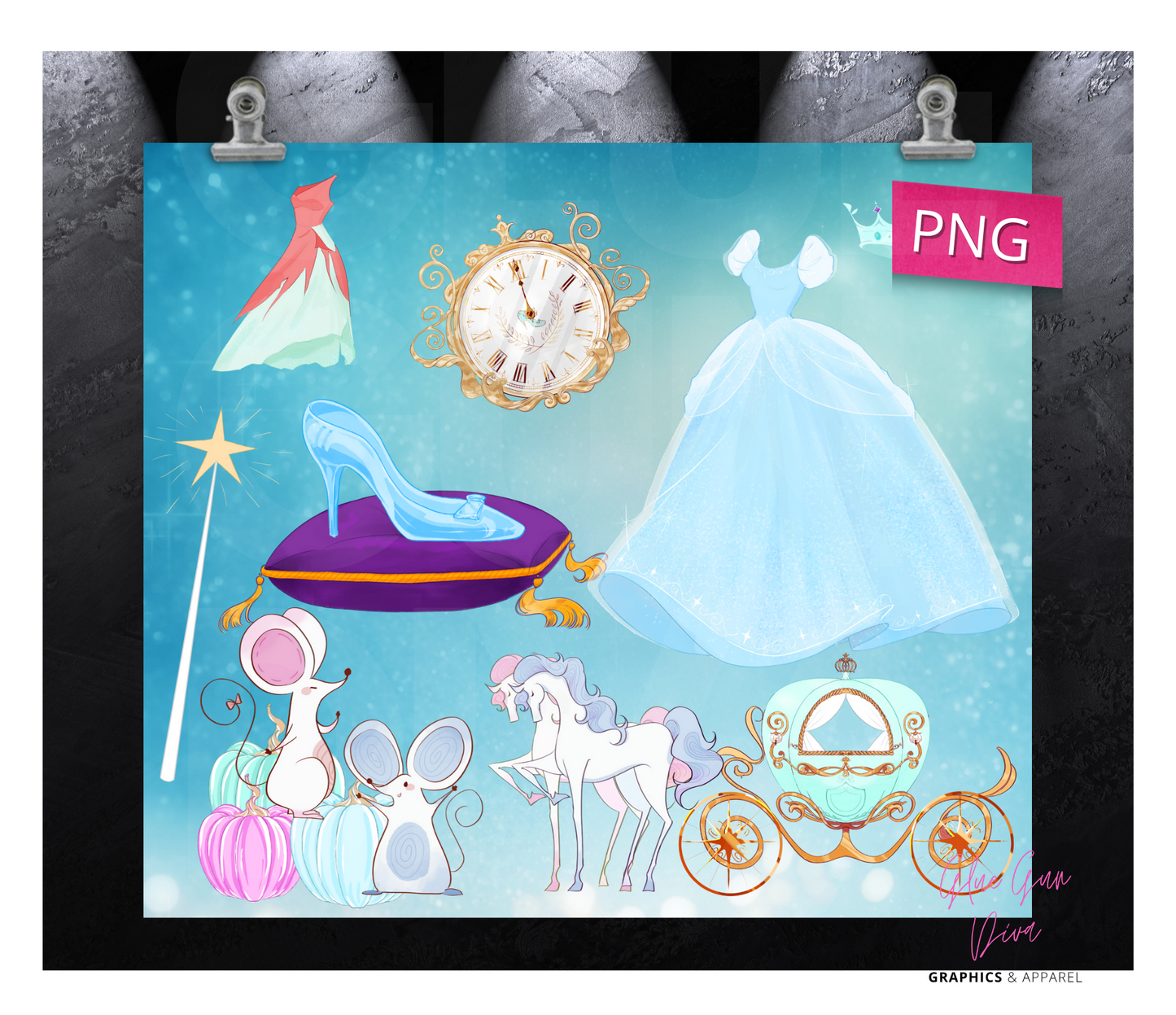 Dream Ball and Glass slipper - Digital tumbler wrap for 20 oz skinny straight tumbler