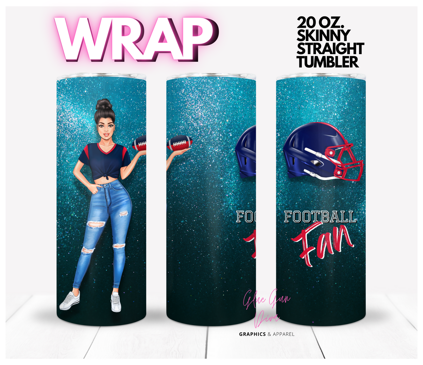 Football Fan Skin Tone 1 - Digital tumbler wrap for 20 oz skinny straight tumbler