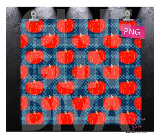 Bright Pumpkins blue background - Digital tumbler wrap for 20 oz skinny straight tumbler
