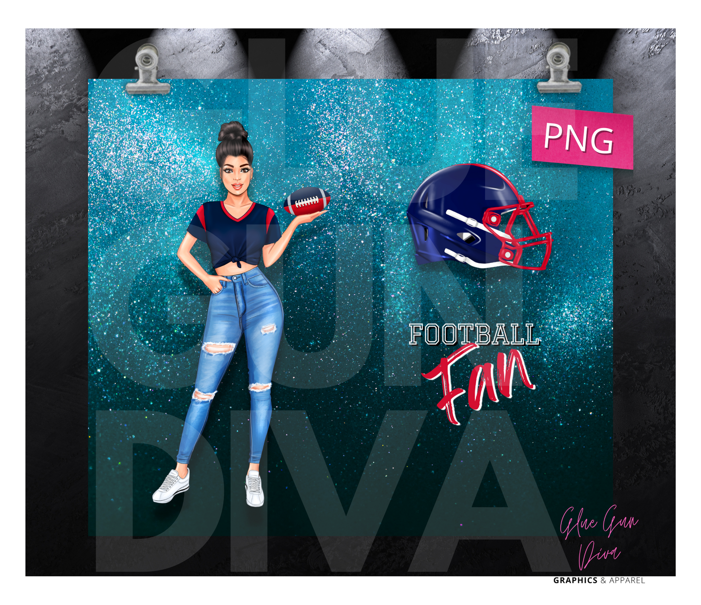 Football Fan Skin Tone 1 - Digital tumbler wrap for 20 oz skinny straight tumbler