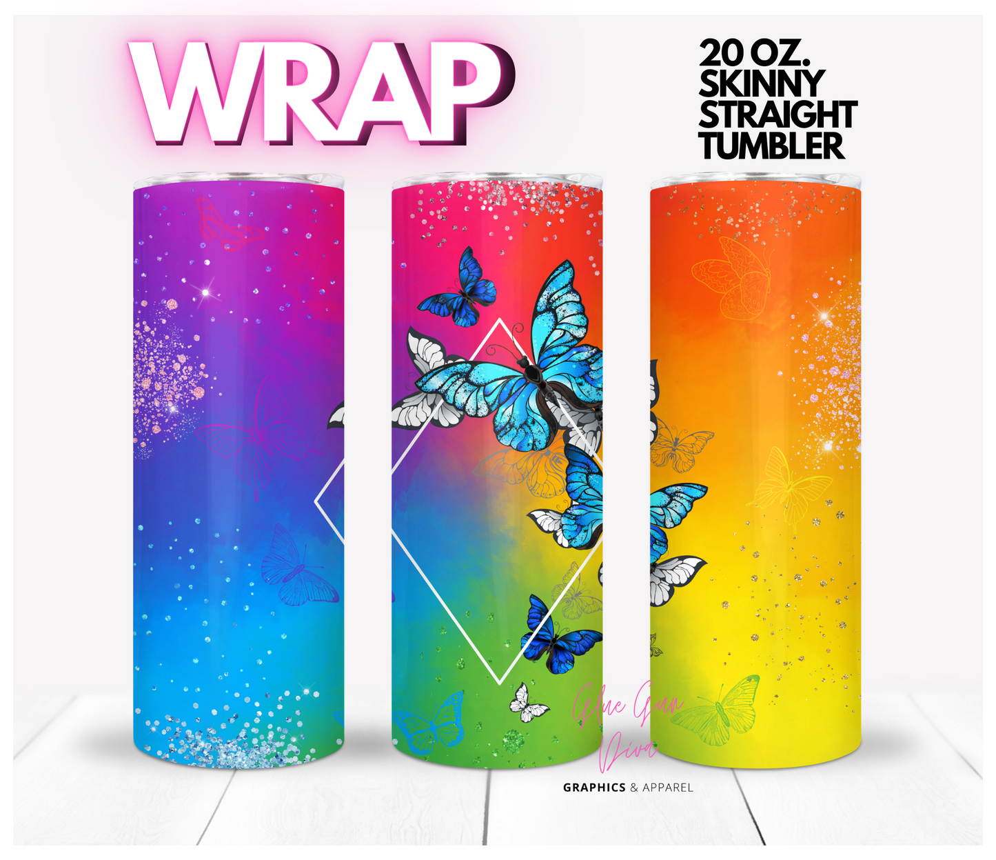 Brilliant Butterflies - Digital tumbler wrap for 20 oz skinny straight tumbler