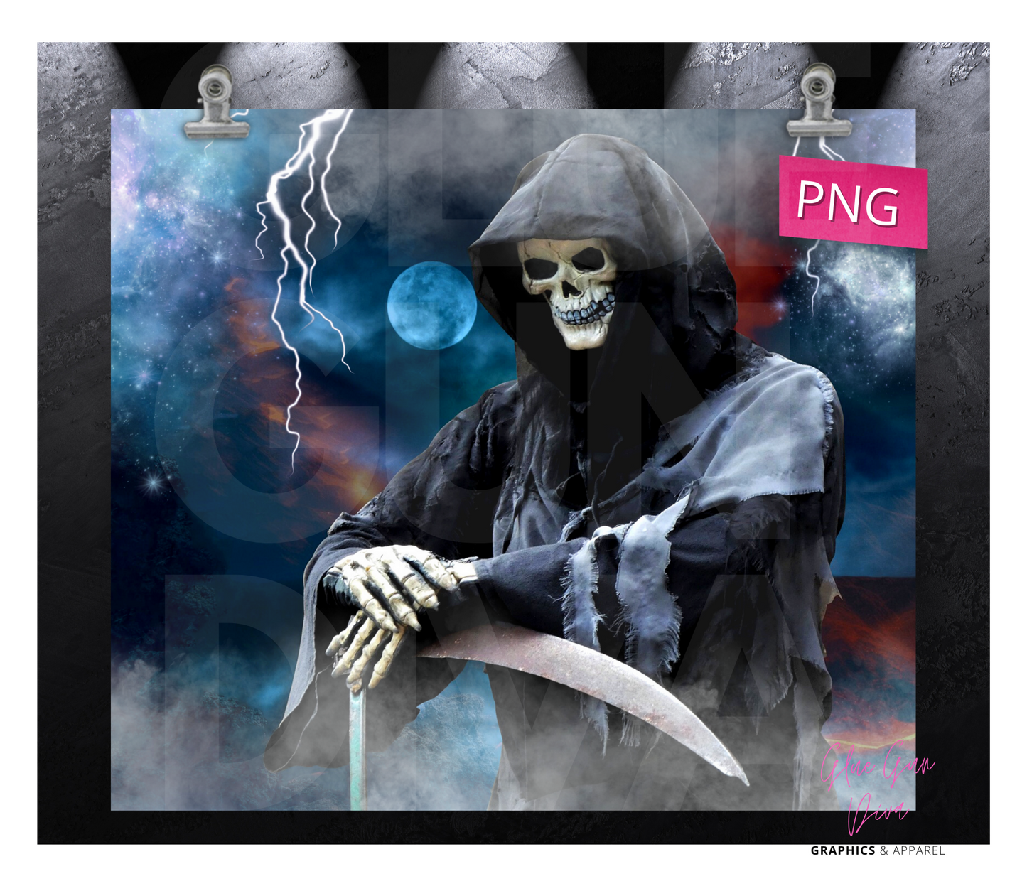 Grim Reaper Thunder - Digital tumbler wrap for 20 oz skinny straight tumbler