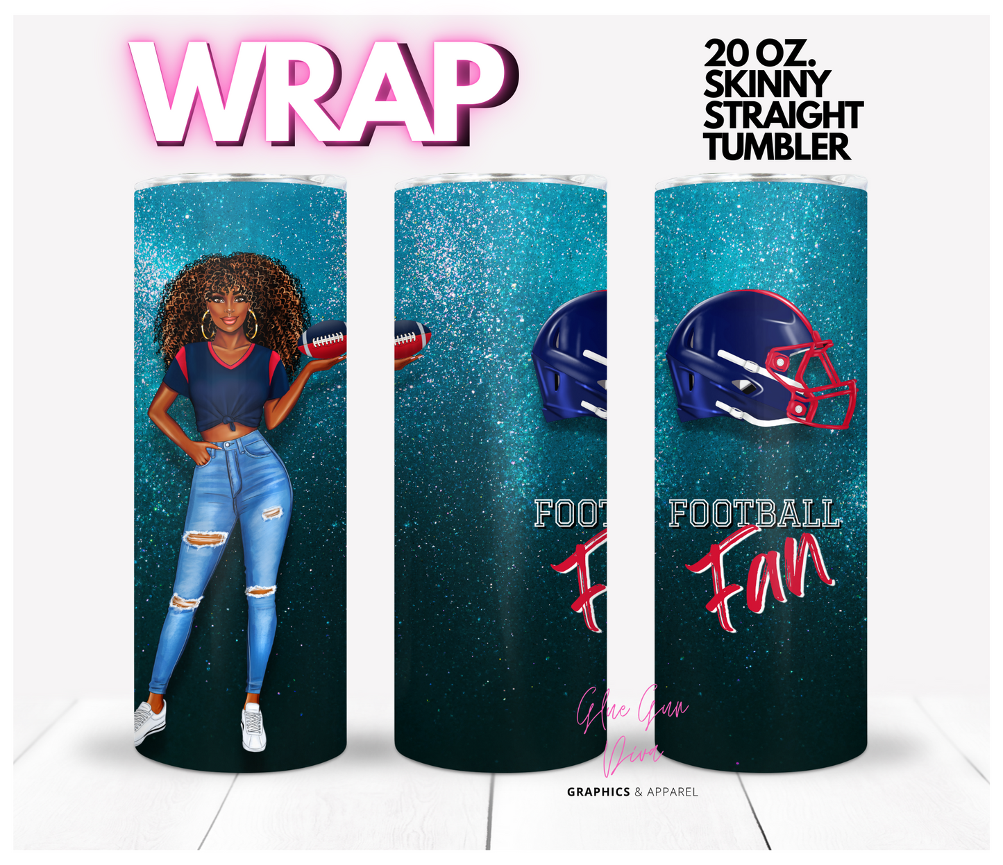 Football Fan Skin Tone 2 - Digital tumbler wrap for 20 oz skinny straight tumbler