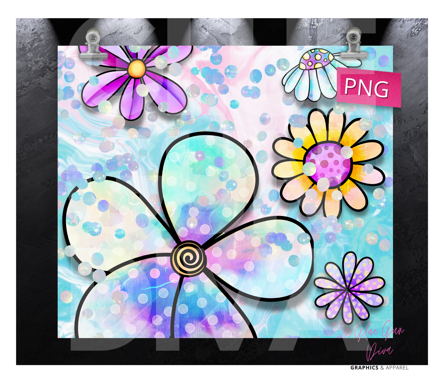 Pretty Fun Flowers- Digital tumbler wrap for 20 oz skinny straight tumbler