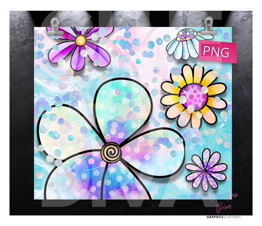 Pretty Fun Flowers- Digital tumbler wrap for 20 oz skinny straight tumbler