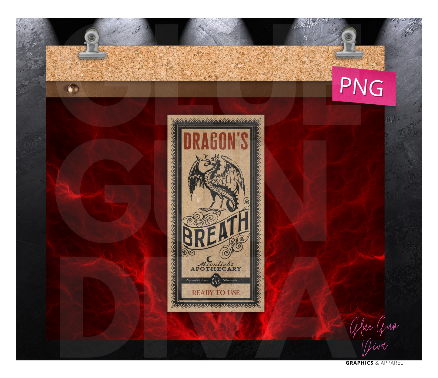 Apothecary Bottle Dragon's Breath - Digital tumbler wrap for 20 oz skinny straight tumbler