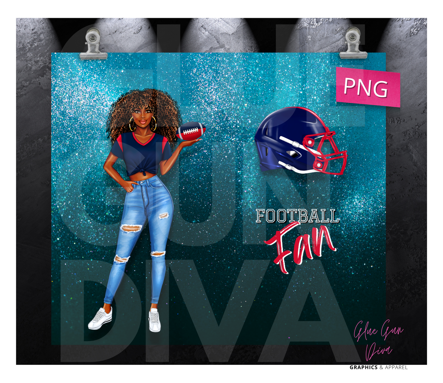 Football Fan Skin Tone 2 - Digital tumbler wrap for 20 oz skinny straight tumbler