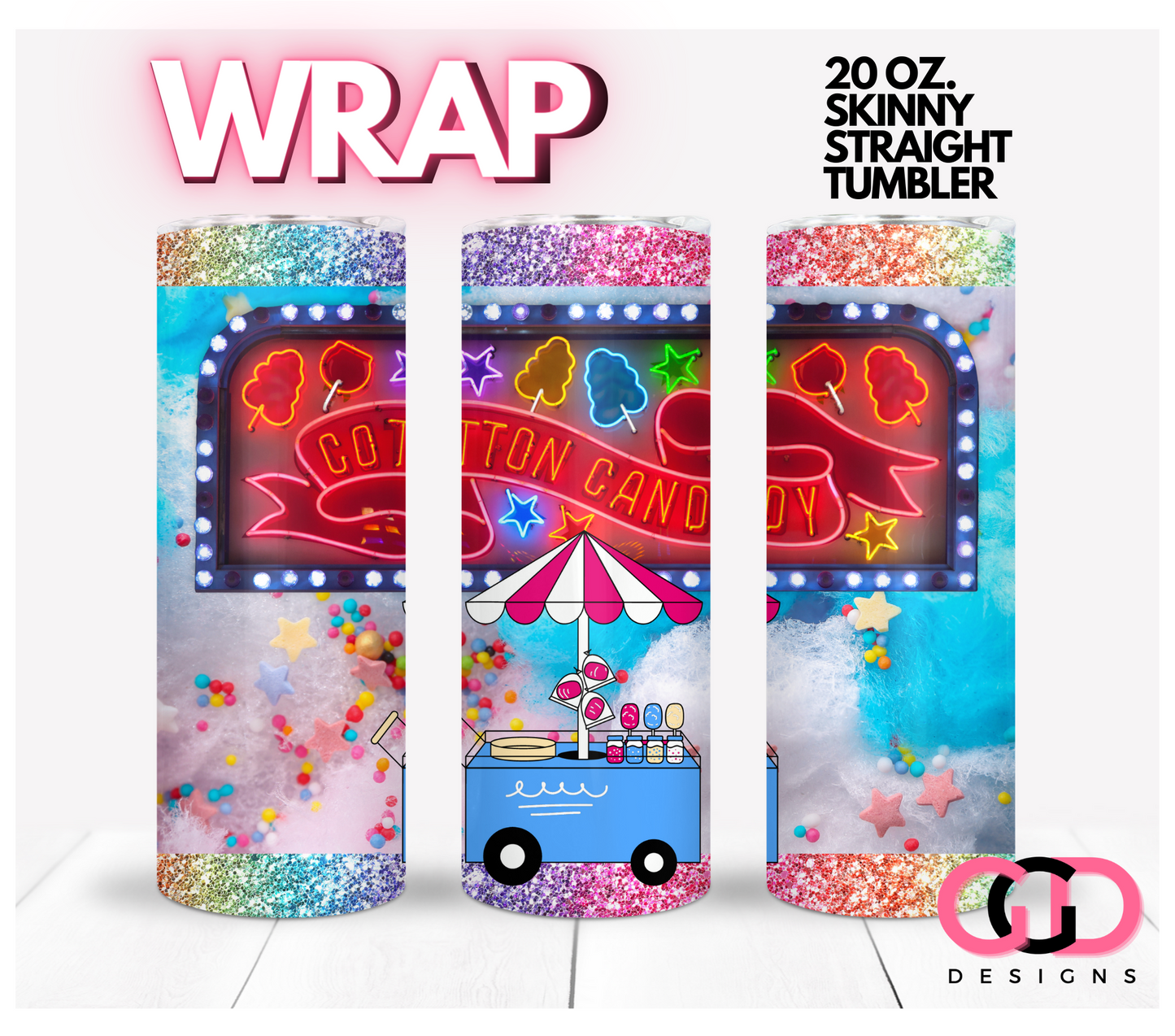 Cotton Candy Fair- Digital tumbler wrap for 20 oz skinny straight tumbler