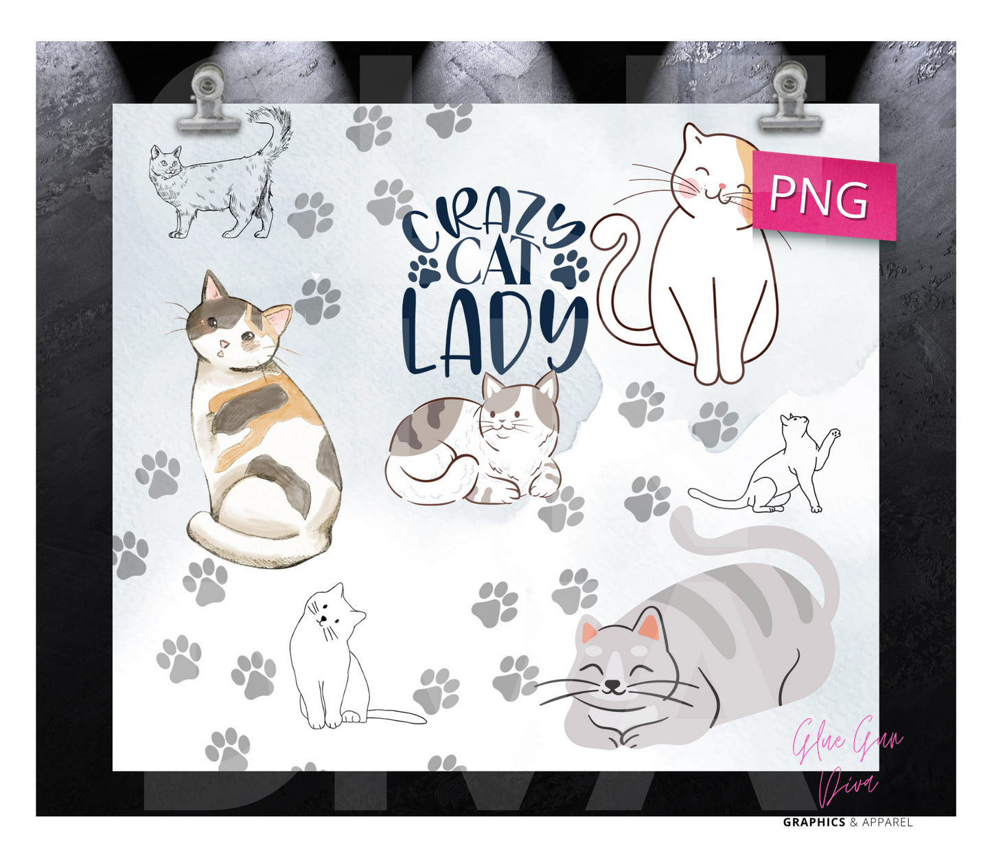 Crazy Cat Lady - Digital tumbler wrap for 20 oz skinny straight tumbler
