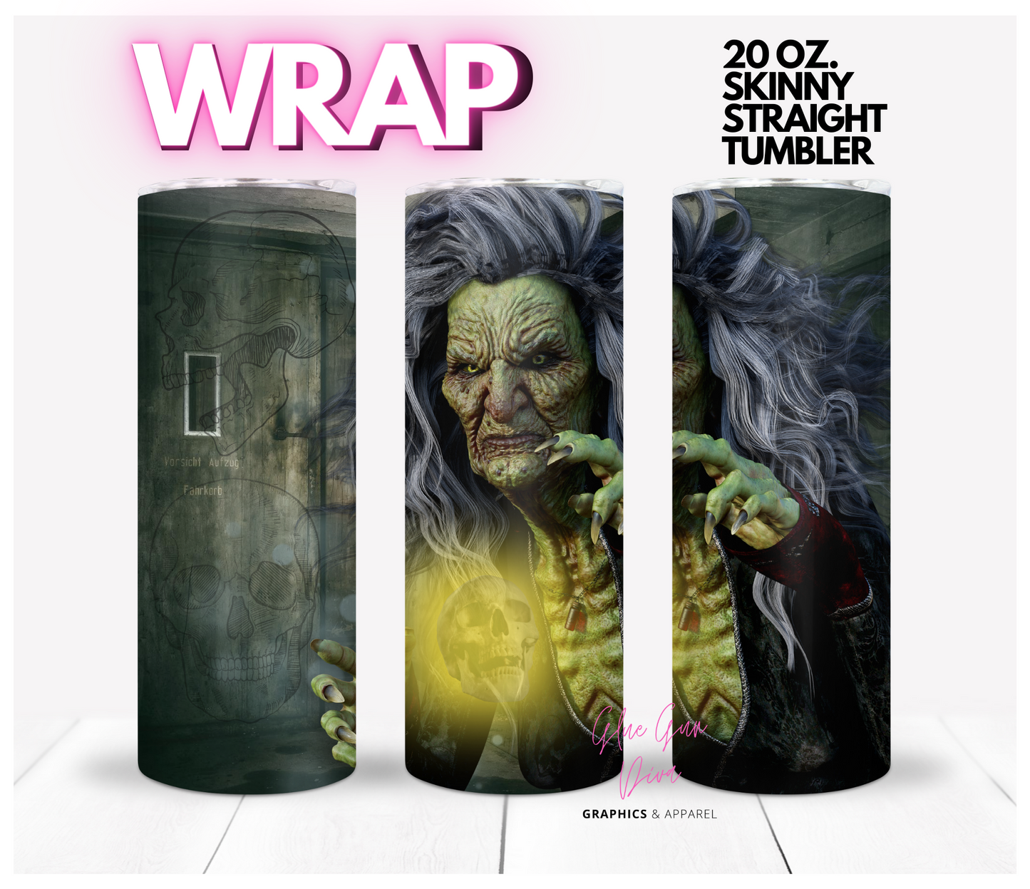 With and skull - Digital tumbler wrap for 20 oz skinny straight tumbler