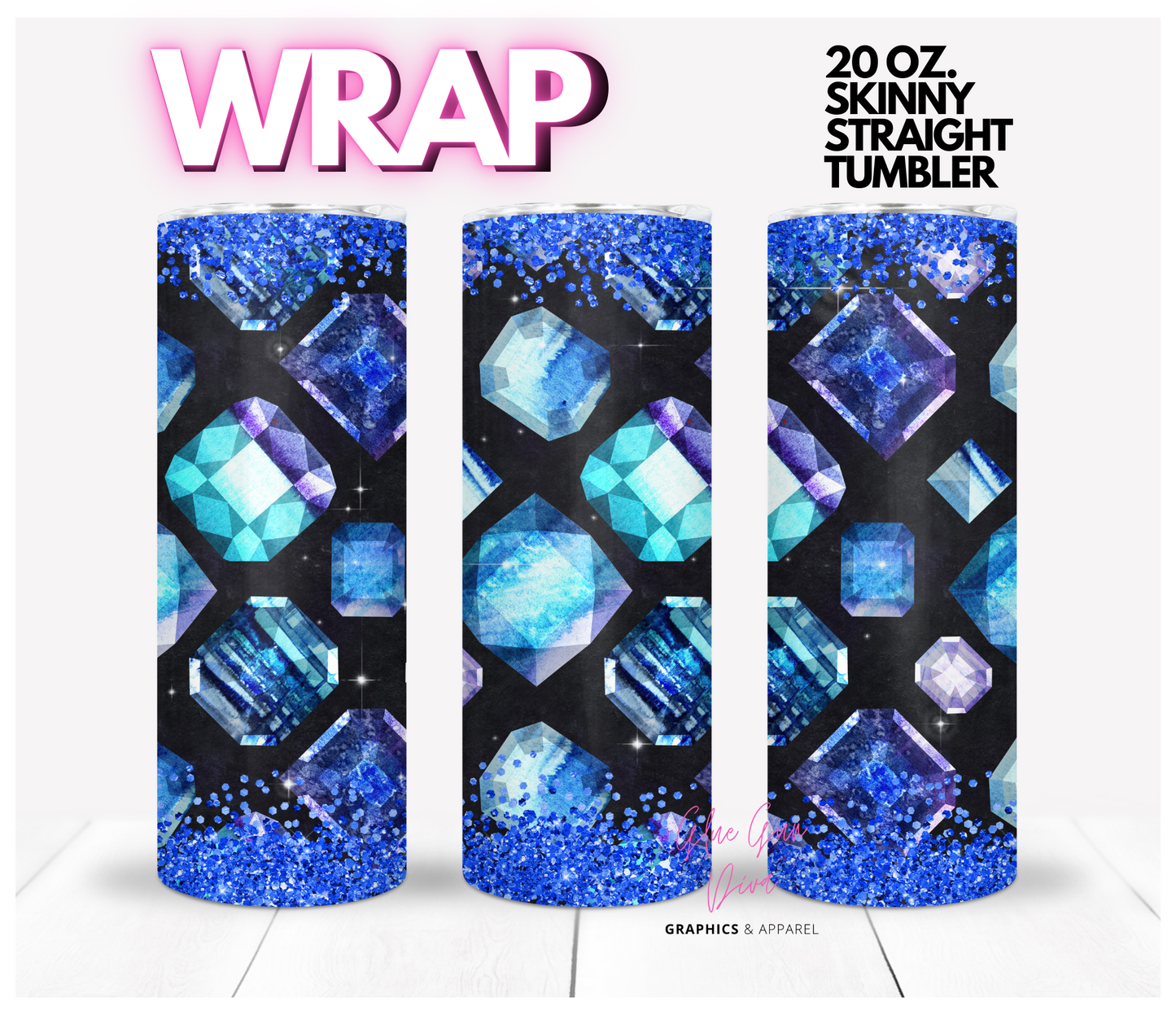 Blue Gems - Digital tumbler wrap for 20 oz skinny straight tumbler