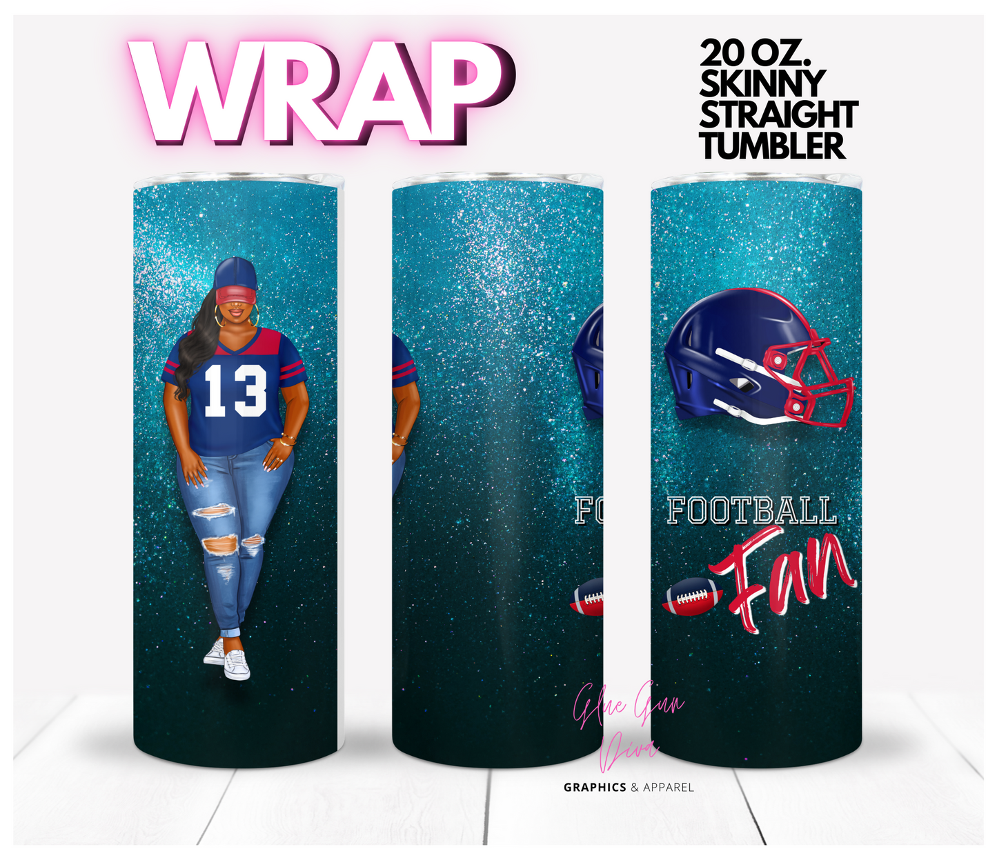 Football Fan Curvy Skin Tone 2 - Digital tumbler wrap for 20 oz skinny straight tumbler