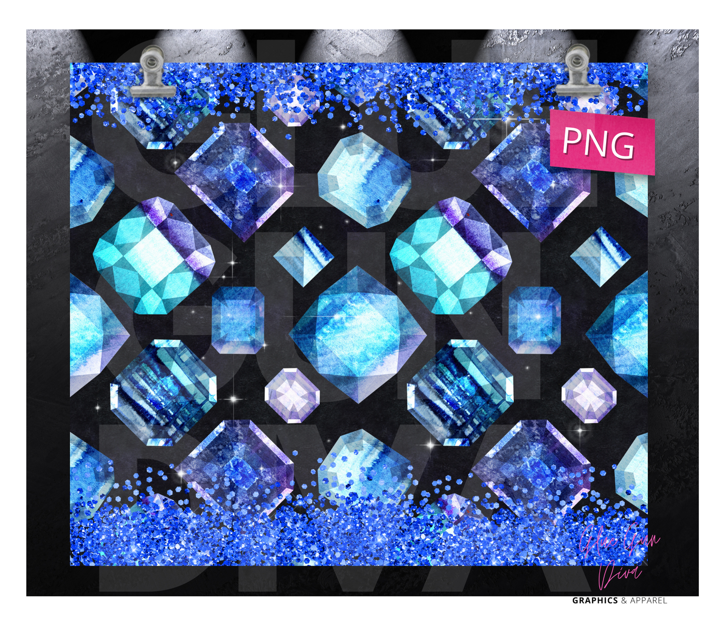 Blue Gems - Digital tumbler wrap for 20 oz skinny straight tumbler