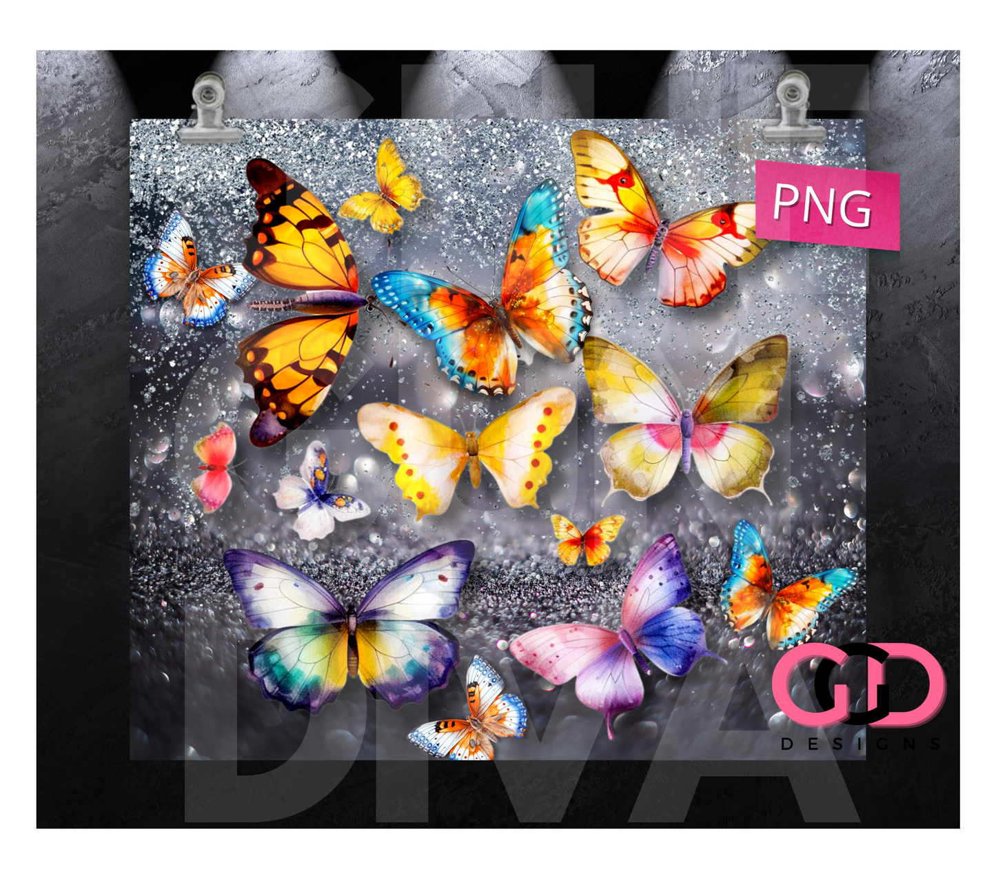Colorful Butterflies- Digital tumbler wrap for 20 oz skinny straight tumbler
