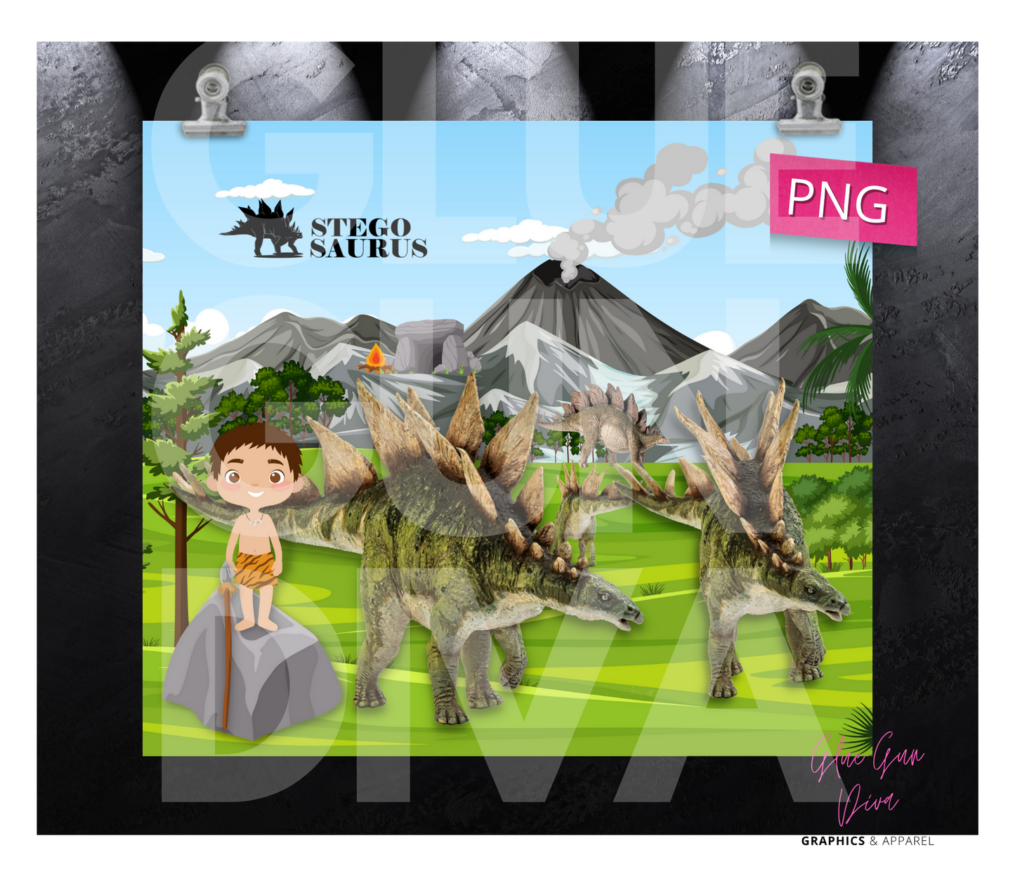 Stegosaurus scene- Digital tumbler wrap for 20 oz skinny straight tumbler